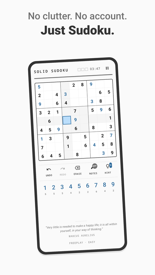 Solid Sudoku game screen — a clean board, no ads